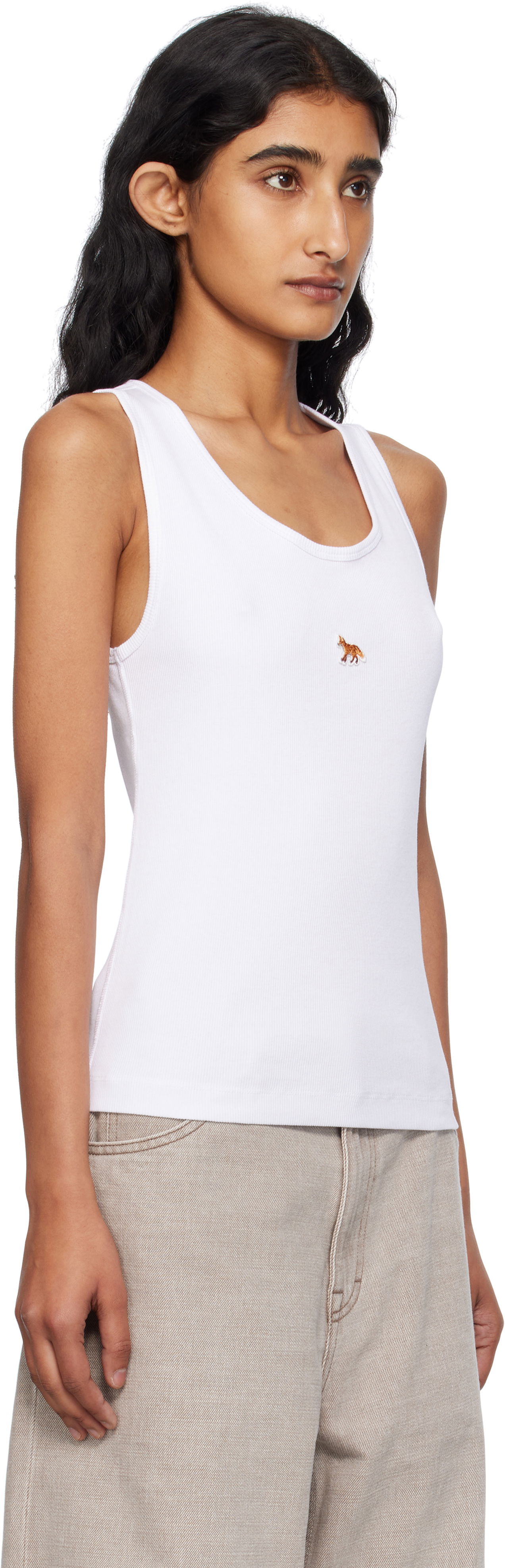 Tielko MAISON KITSUNÉ Maison Kitsuné 'Baby Fox' Ribbed Tank Top Biela | PW00623KA0033, 1