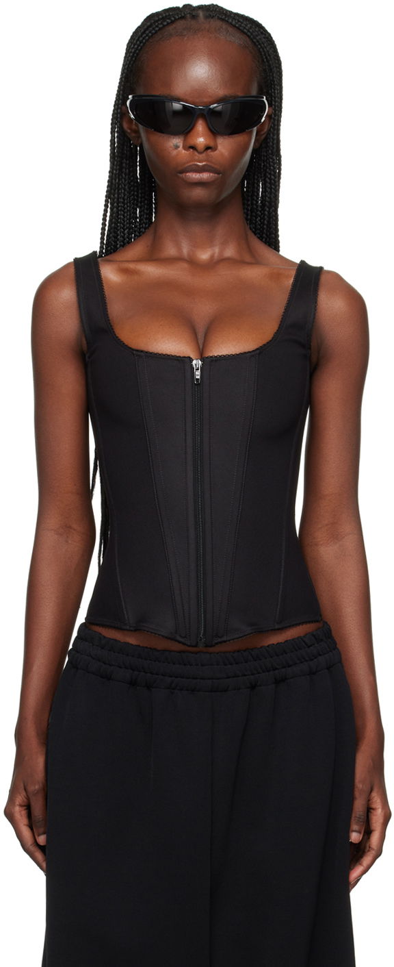 Tielko Balenciaga Scalloped Trim Tank Top Čierna | 746213 TNV49, 0