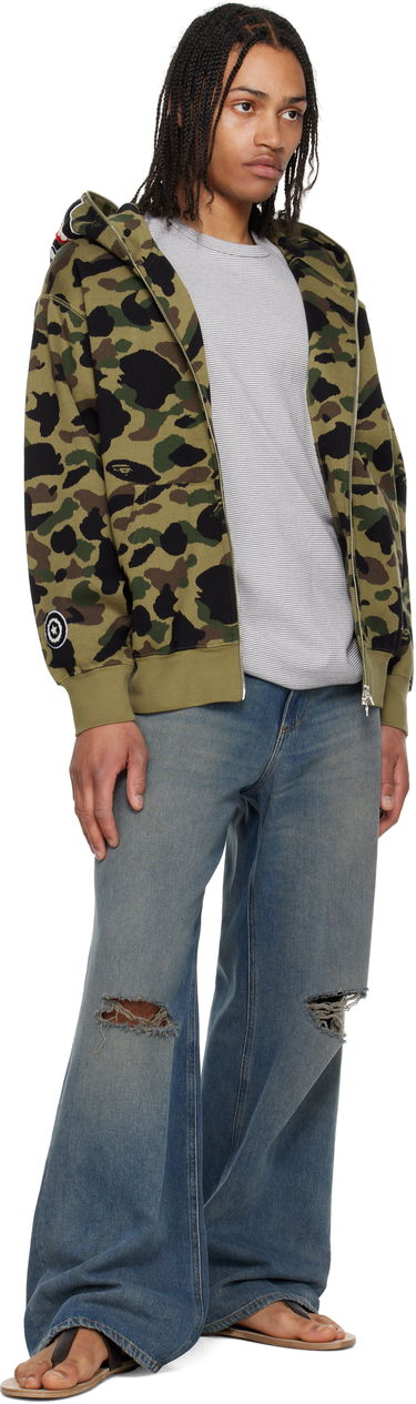 Mikina BAPE A Bathing Ape 1st Camo Jacquard Shark Full Zip Hoodie Zelené | 001ZPL301304M, 3