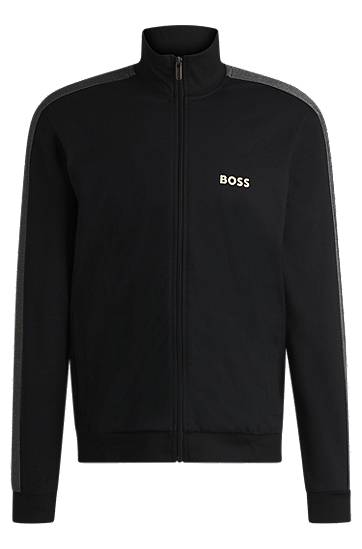 Bunda BOSS BOSS Cotton Blend Zip-Up Jacket with Foil Logo Čierna | 50527543, 0