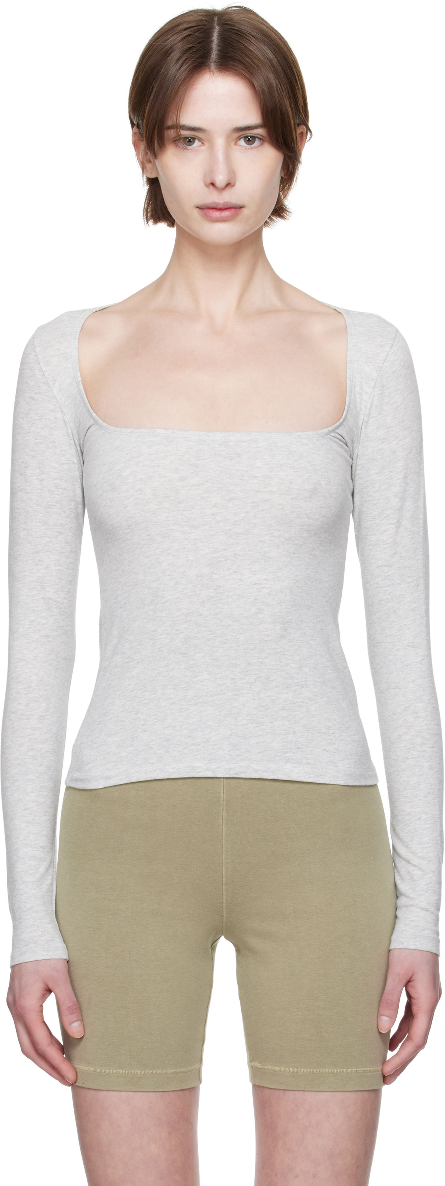 Tielko SKIMS SKIMS Cotton Jersey Scoop Neck Long Sleeve T-Shirt Šedá | LS-LST-7908W, 0