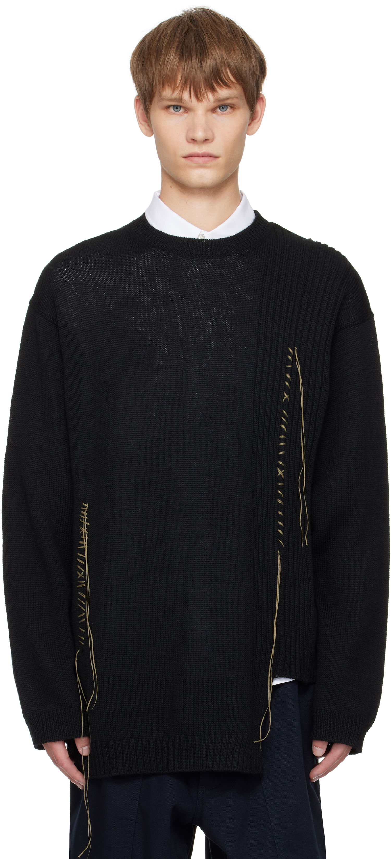 Sveter Yohji Yamamoto YOHJI YAMAMOTO Round Neck Stitch Detail Sweater Čierna | HL-K25-196, 0