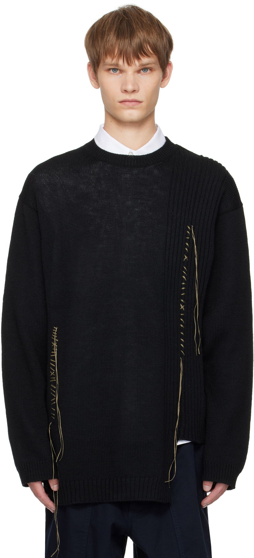 Sveter Yohji Yamamoto YOHJI YAMAMOTO Round Neck Stitch Detail Sweater Čierna | HL-K25-196