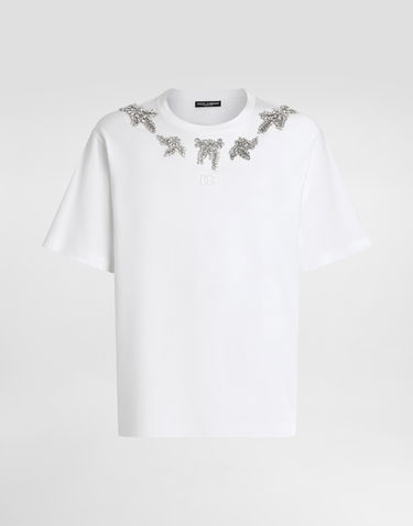 Tričko Dolce & Gabbana Dolce & Gabbana Cotton T-Shirt with Crystal Embellishment Biela | G8PN9ZG7PGSW0800, 0