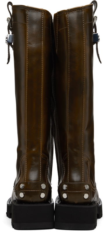 Tenisky a topánky GANNI High Tall Leather Buckle Boots with Chunky Sole Hnedá | S3023, 1