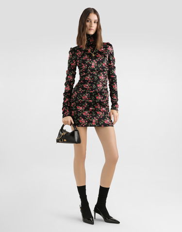 Šaty Dolce & Gabbana Small Rose Bouquets-print Long Sleeve High-neck Ruched Satin Dress Rôznofarebný | F60G2TFSA8GHN5XP, 1