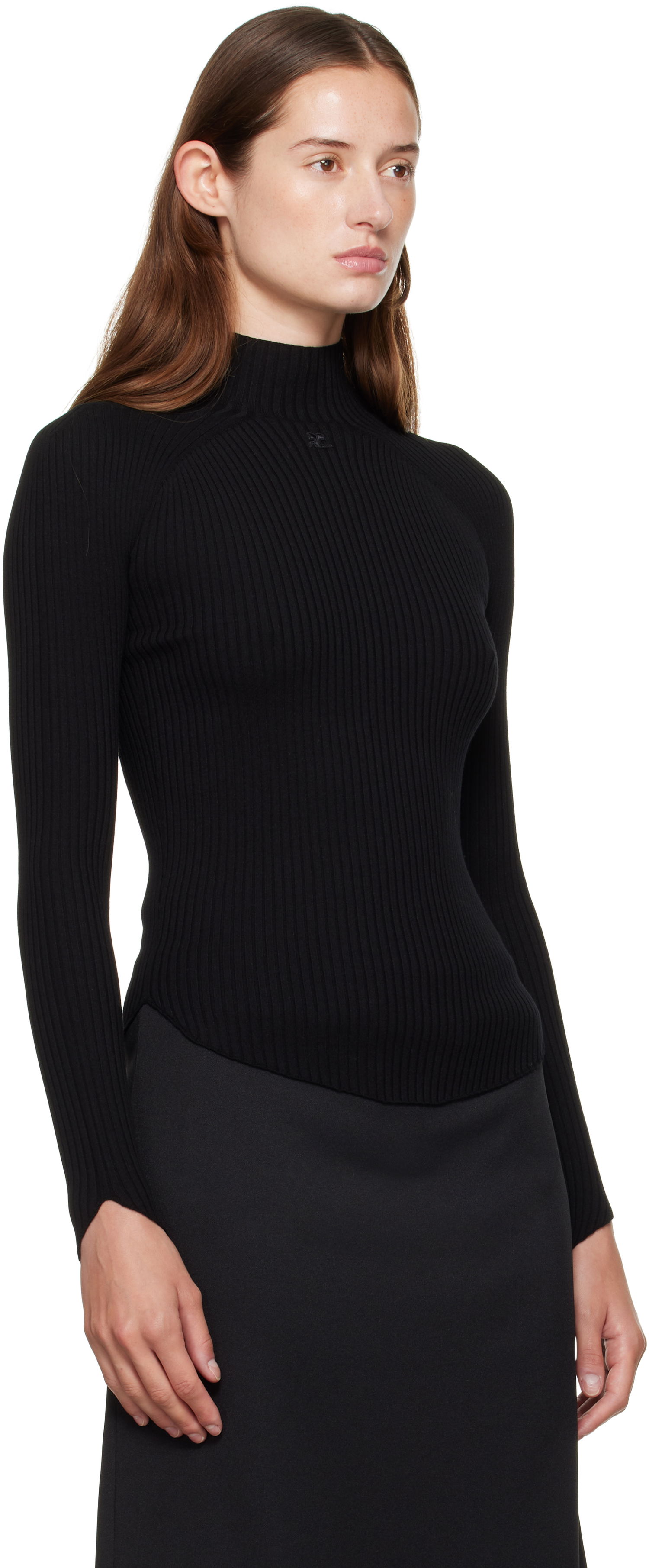 Sveter Courrèges Courrèges Ribbed Mock Neck Sweater Čierna | 325MPU251FI0001, 1