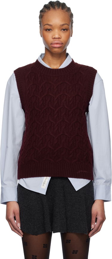 Sveter GANNI GANNI Wool Cashmere Cable Knit Vest Vínová | K2350, 0