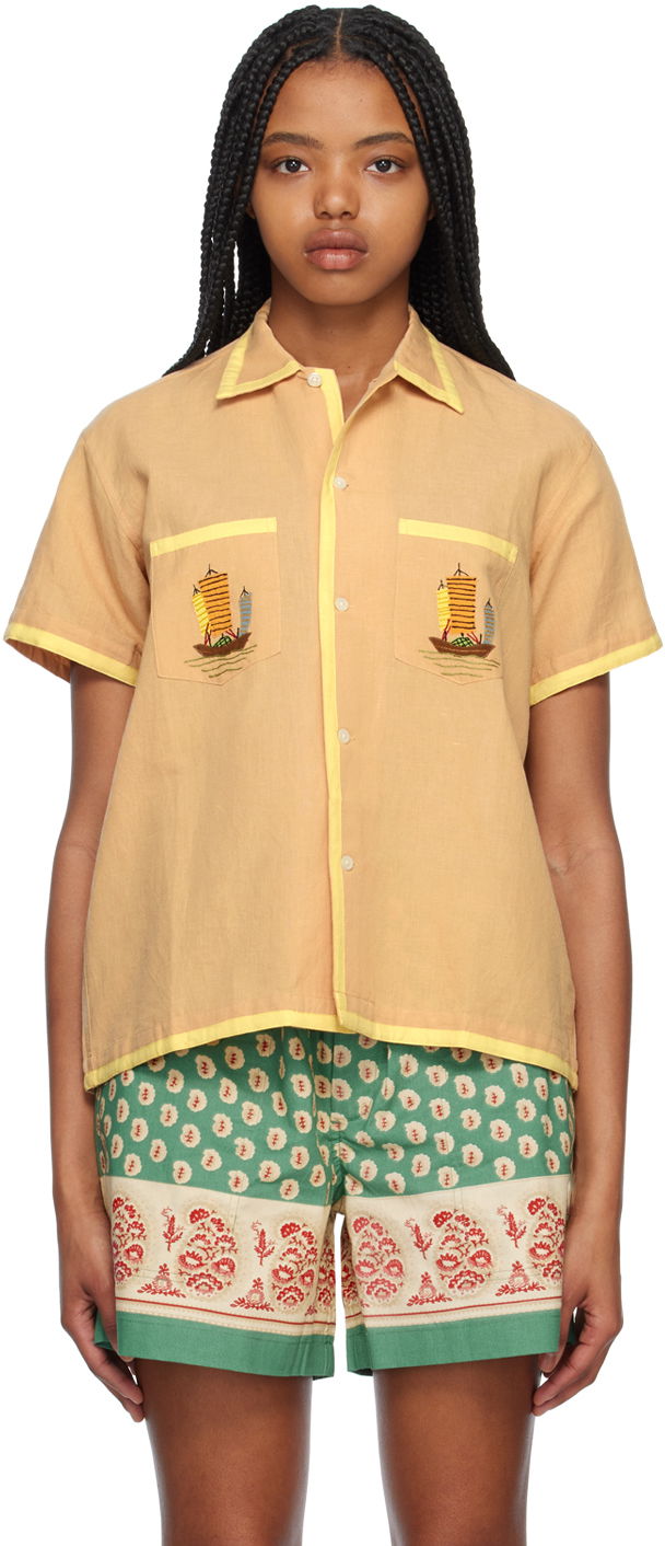 Košeľa Bode Bode Ship Embroidered Shirt Béžová | MRS23SH066, 0