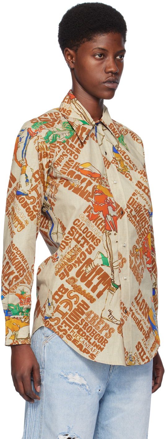 Košeľa ERL Brown Graphic-Print Cotton Button-Up Shirt Béžová | ERL07B006, 1