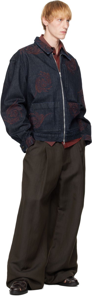 Bunda Dries Van Noten Dries Van Noten Embroidered Pattern Denim Jacket Modrá | 251-080505-1554, 3