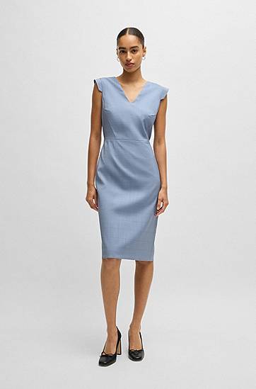 Šaty BOSS Virgin Wool Check Bodycon Dress Modrá | 50535259, 1