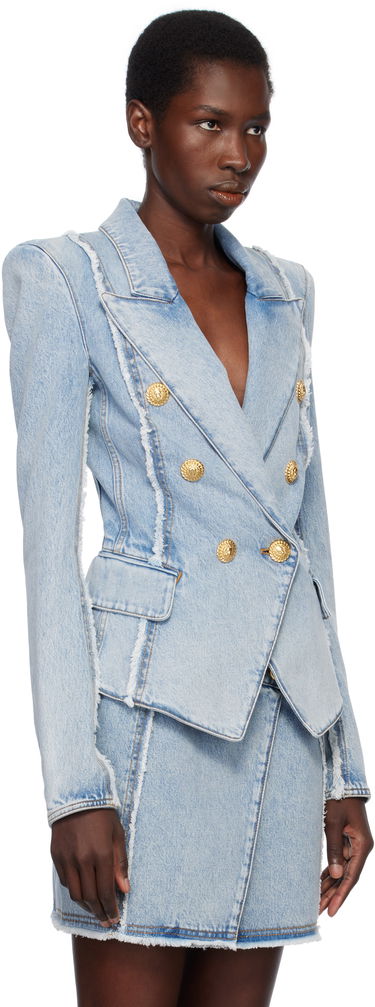 Bunda Balmain Balmain 6-Button Tailored Denim Blazer Modrá | EF0SG220DF75, 1