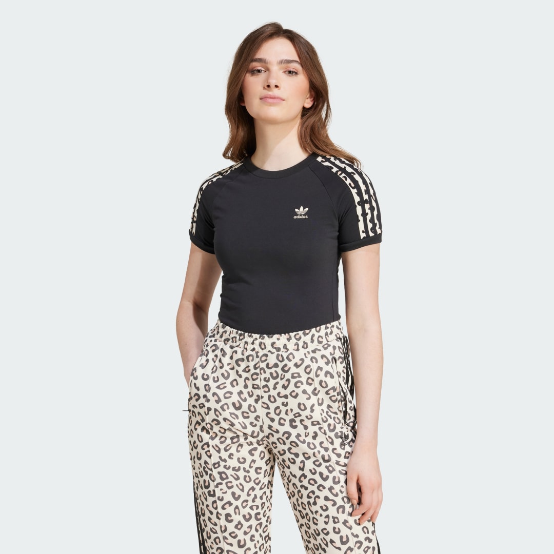 Tričko adidas Performance Leopard 3-Stripes T-Shirt Short Sleeve Print Čierna | IW8478, 0
