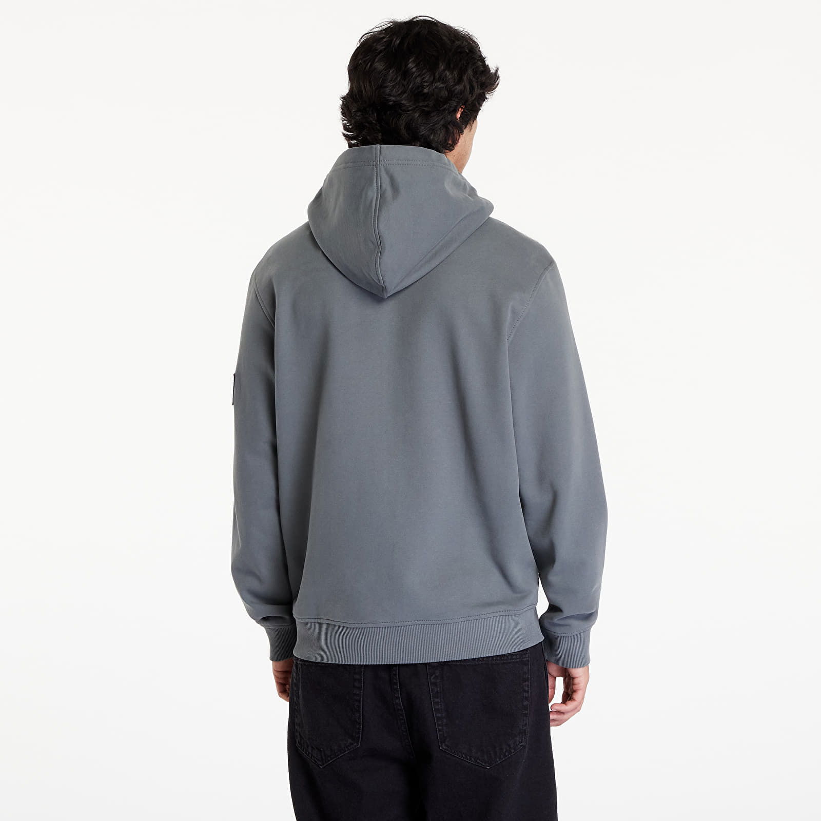 Badge Zip Through Hoodie Gray