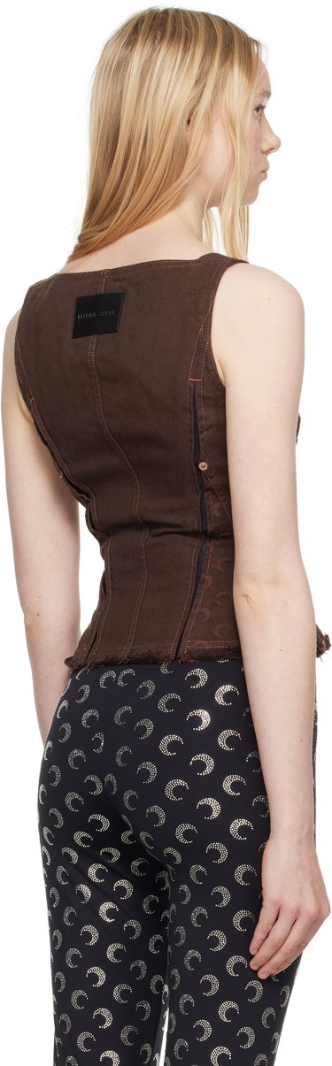 Crop Top Marine Serre Marine Serre Moon Jacquard Twill Corset Top Hnedá | WTO414A CWOV0063, 2