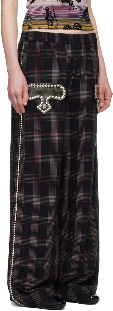 Nohavice Chopova Lowena Chopova Lowena Annex Plaid Trousers with Mushroom Appliqué Čierna | 4099, 1
