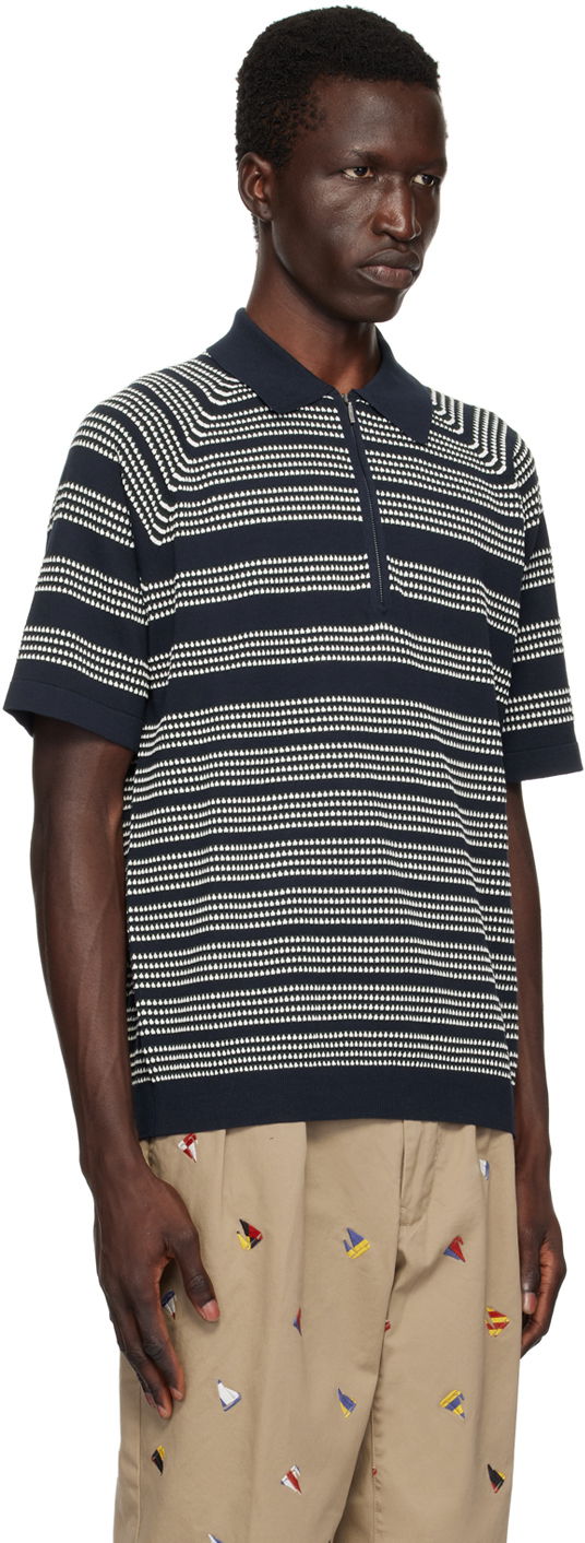 Polo tričko BEAMS Beams Plus Jacquard Polo Navy | 3802-0037-156, 1