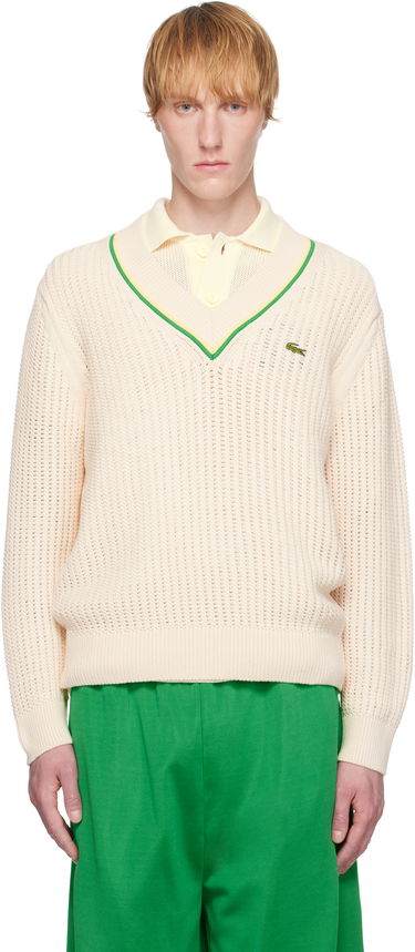 Sveter Lacoste Lacoste V-Neck Striped Tennis Sweater Béžová | AH9303_GIH, 0