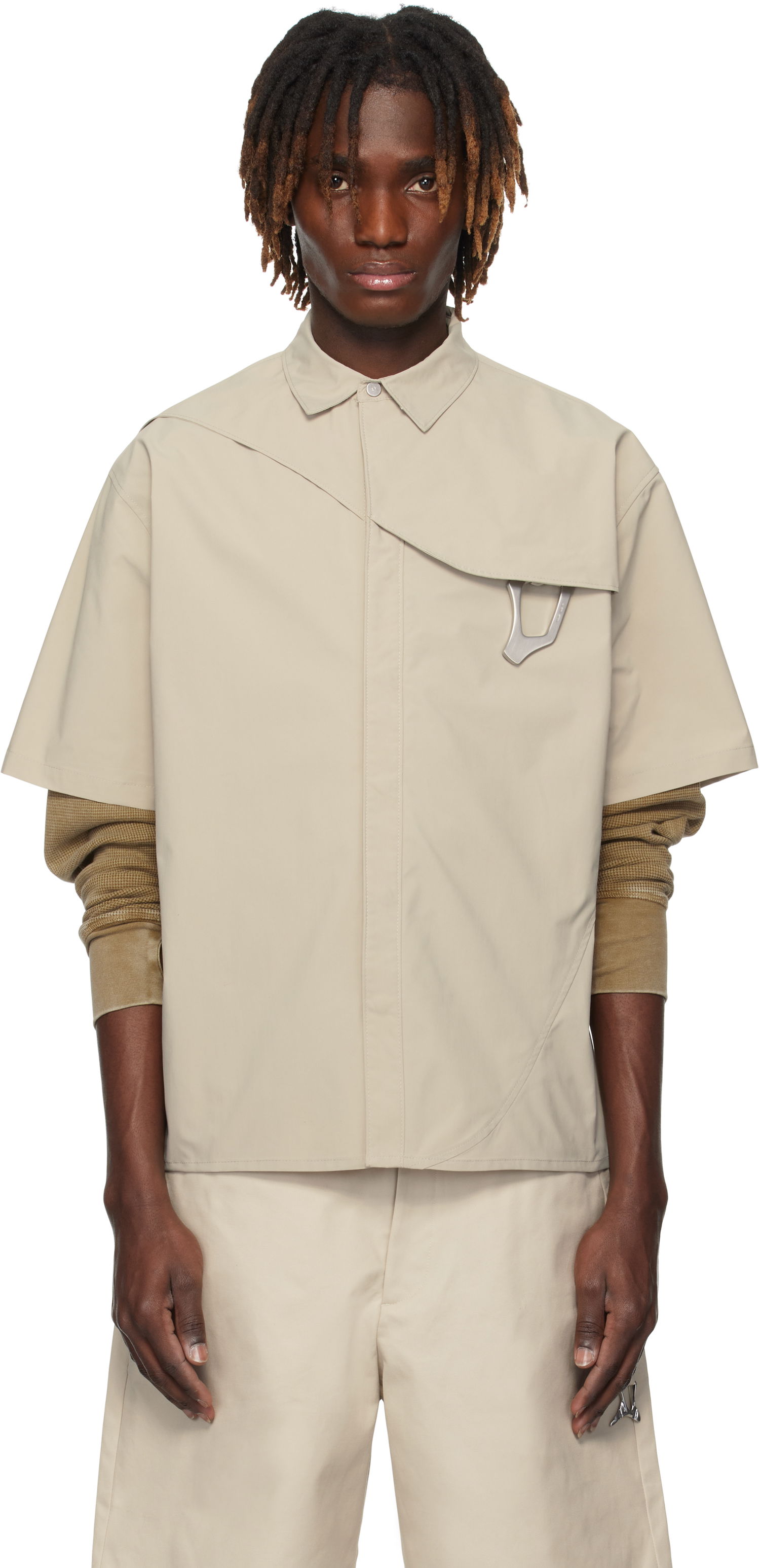 Košeľa HELIOT EMIL HELIOT EMIL Nylon Carabiner Short Sleeve Shirt Béžová | PRESS25_M_05_018_P04_ST18_CO, 0