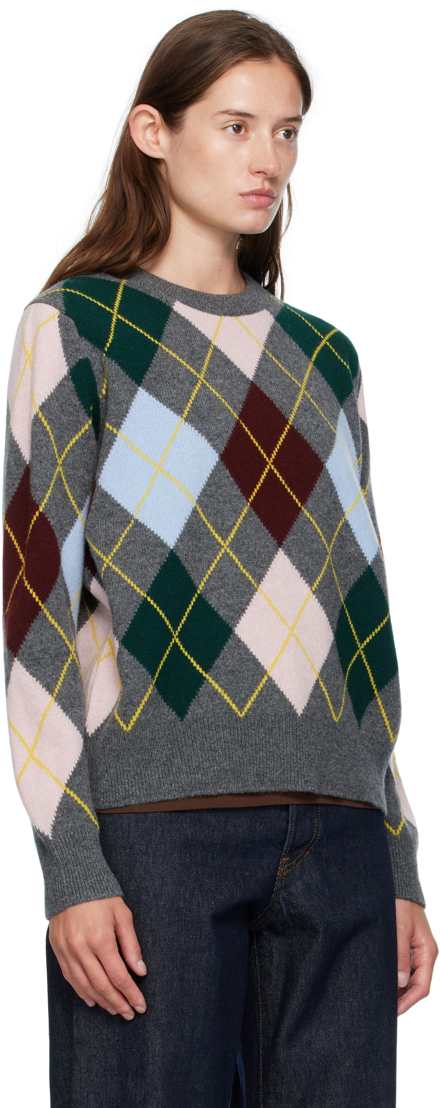 Sveter &Daughter &Daughter Ava Argyle Crewneck Sweater Šedá | WL24205, 1