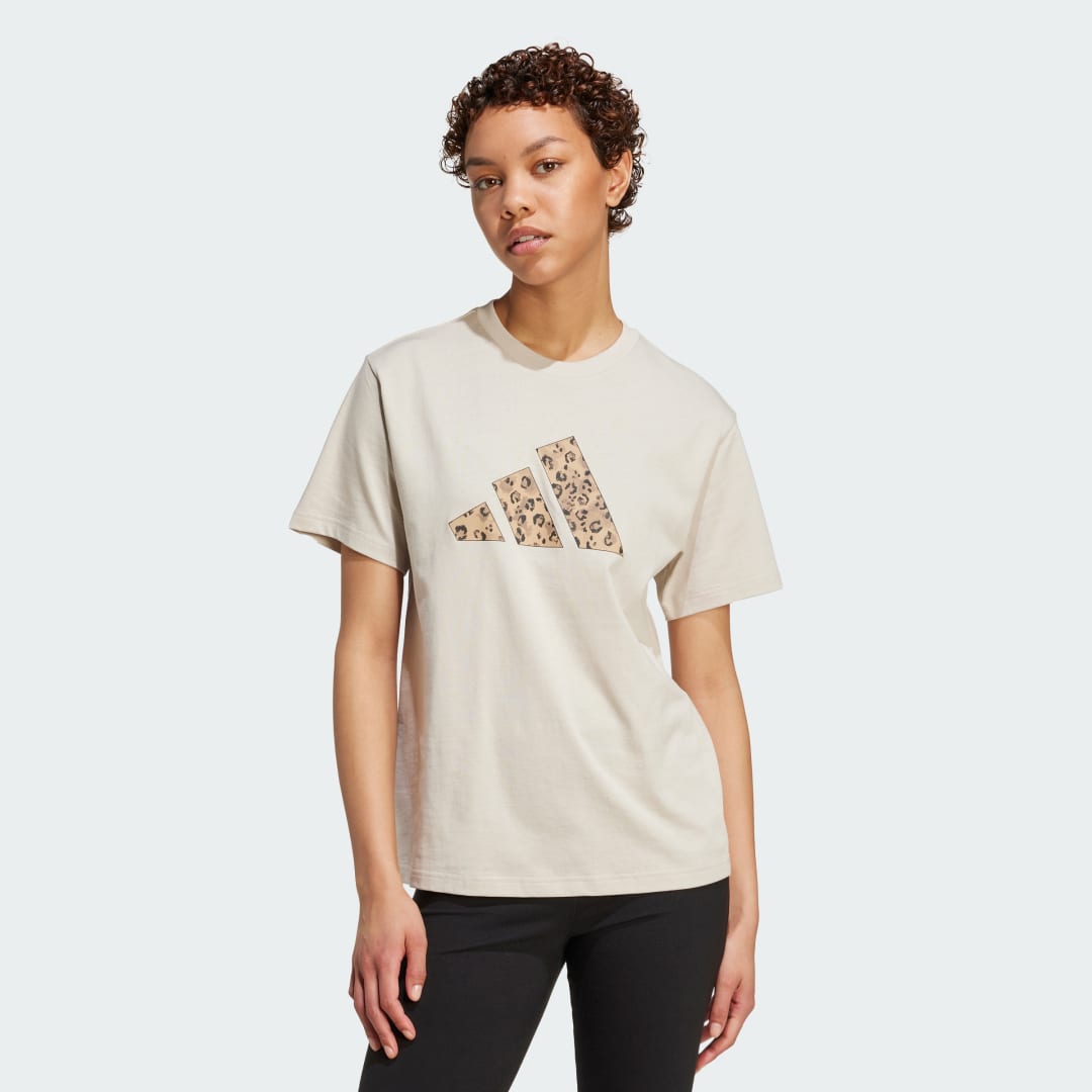 Tričko adidas Performance Animal Print Graphic T-Shirt Béžová | JM4423, 0