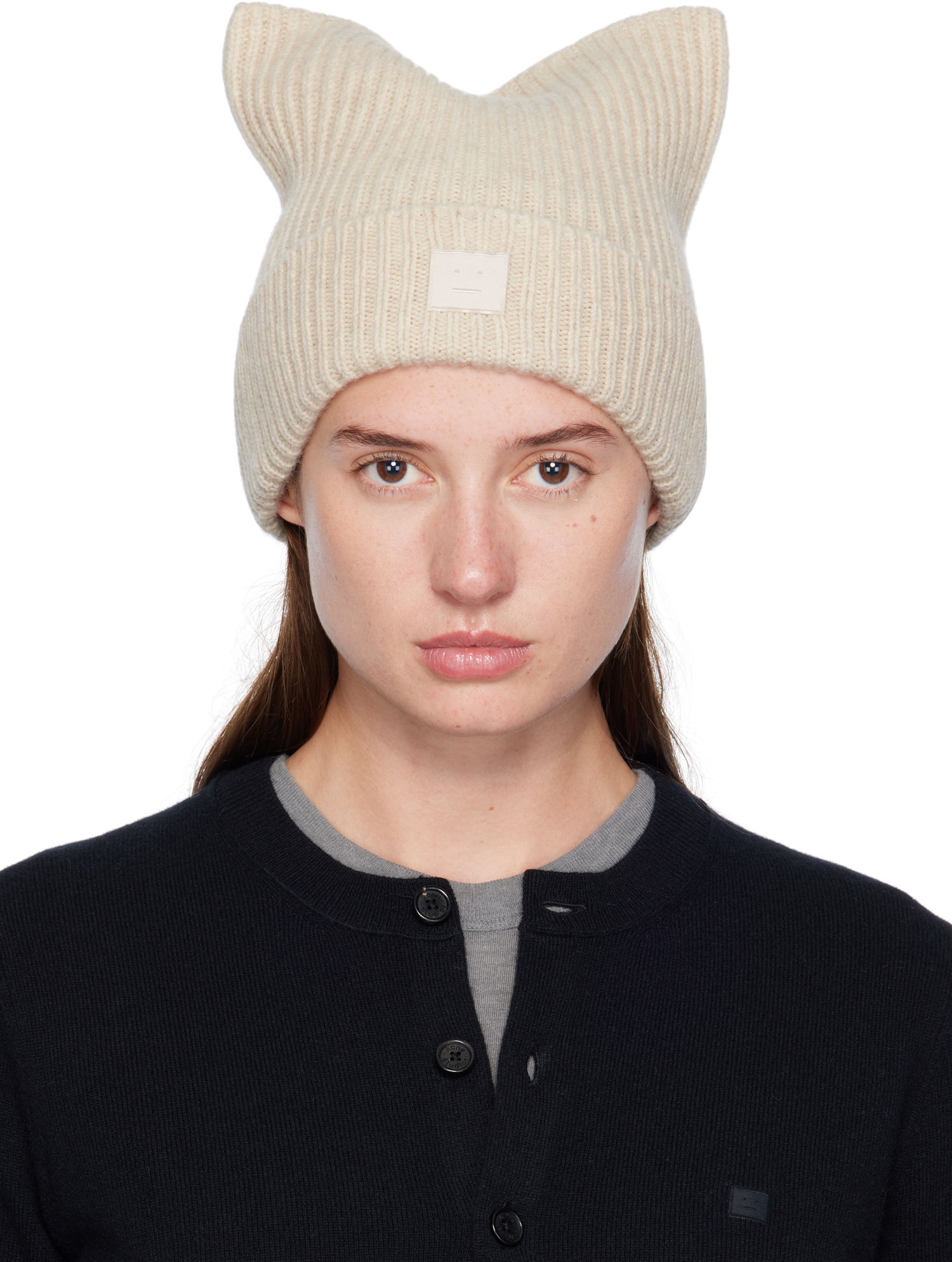 Kulicha Acne Studios Acne Studios Square Face Logo Beanie Béžová | C40426-, 0