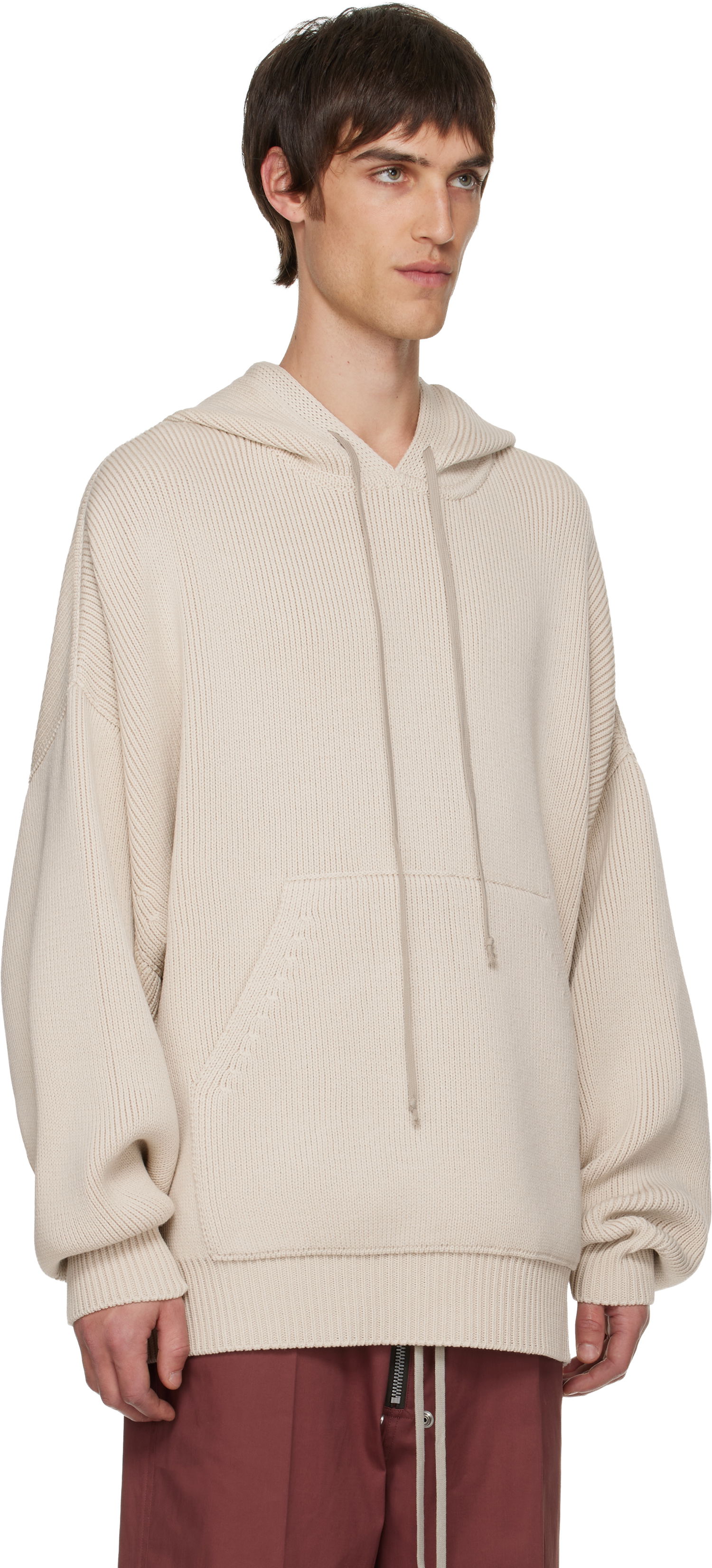 Mikina Rick Owens Ribbed Knit Oversized Concordians Hun Hoodie Béžová | RR02E1698 KWVH, 1