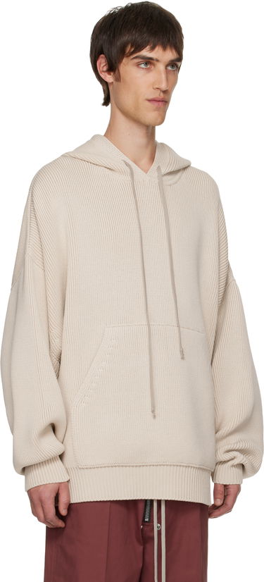 Mikina Rick Owens Ribbed Knit Oversized Concordians Hun Hoodie Béžová | RR02E1698 KWVH, 1