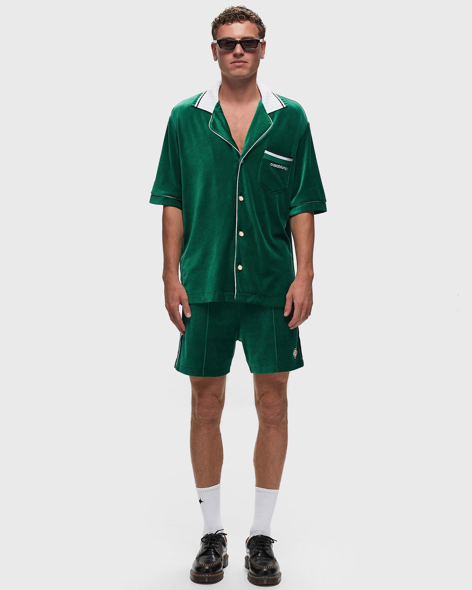 Košeľa Casablanca MENS SHORT SLEEVED VELOUR SHIRT Zelené | MPF24-JTP-209-01, 1