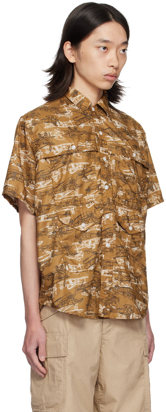 Košeľa BEAMS BEAMS PLUS Adventure II Biplane Print Shirt Hnedá | 3801-0122-791, 1