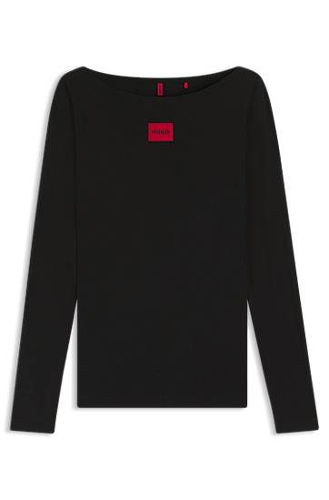 Tričko BOSS Thermal slim-fit top with logo label Čierna | 50486081, 0