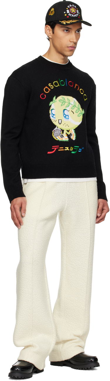 Sveter Casablanca Tennis Club Character Intarsia Crew Sweater Čierna | M-AW25-KW-1099-01, 3