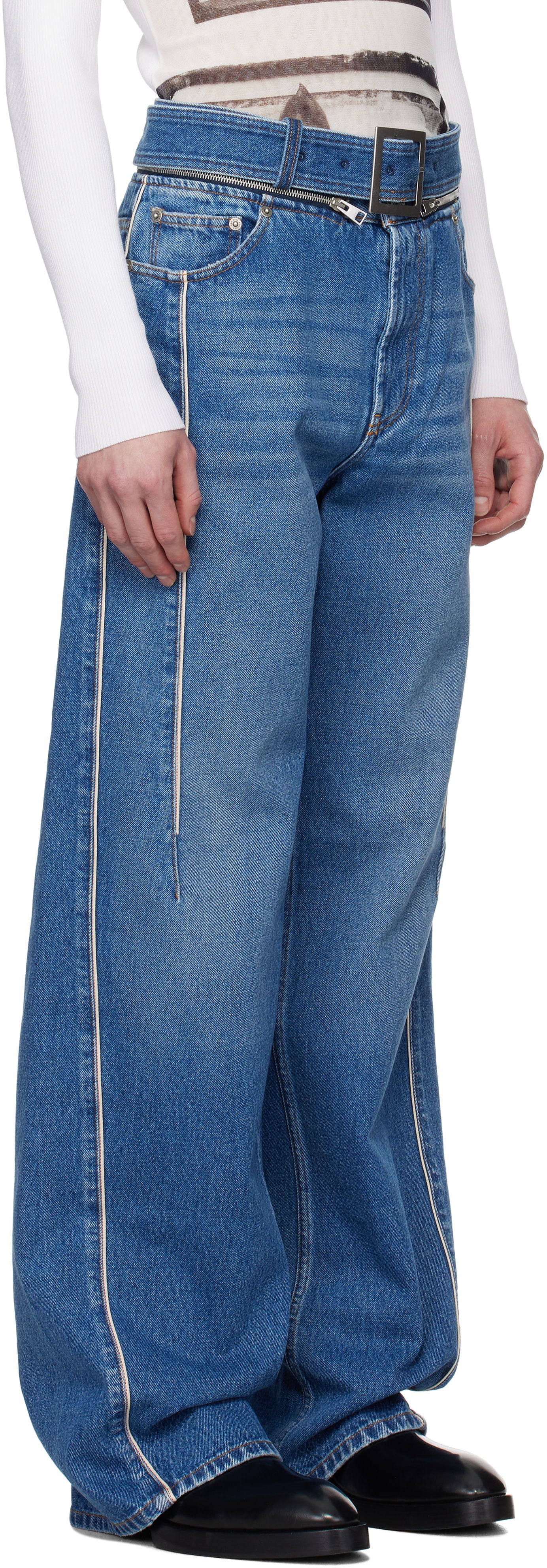 Džínsy Jean Paul Gaultier Jean Paul Gaultier 'The Belted Denim' Wide-Leg Jeans Modrá | 25/33-F-JE164-D013-57, 1
