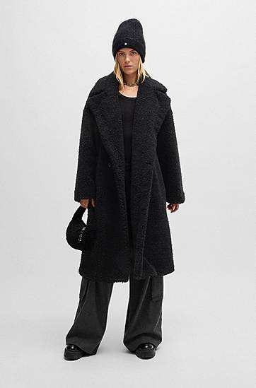 Kabáty BOSS HUGO Double-Breasted Oversized Faux Fur Coat Čierna | 50523262, 1
