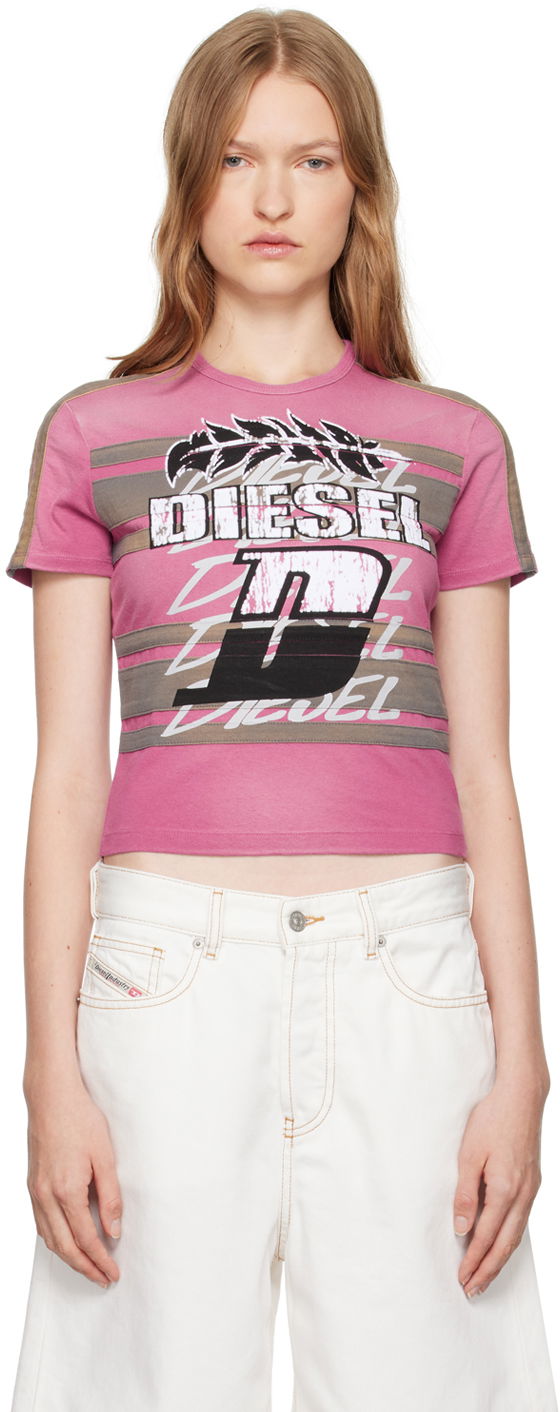 Crop Top Diesel Diesel T-Uncutie-Stripe Cropped T-Shirt Ružová | A14282 0NMAU