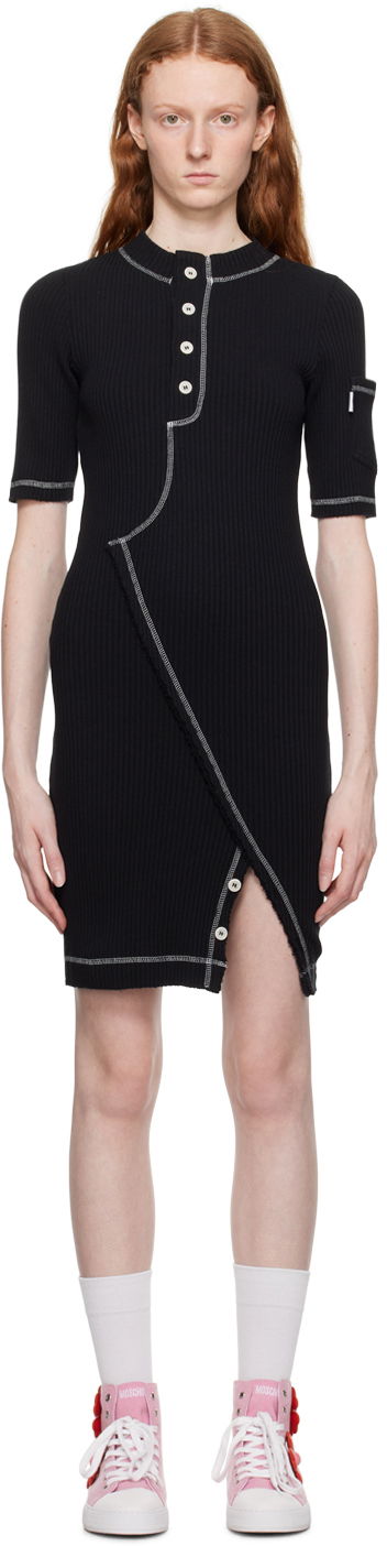 Šaty Moschino Moschino Jeans Button Ribbed Knit Mini Dress Čierna | 0425 8266, 0