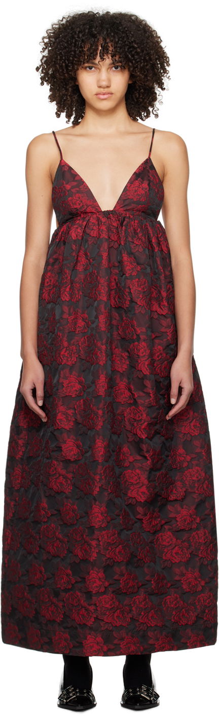 Šaty GANNI Ganni Botanical Jacquard Maxi Dress Červená | F8762, 0