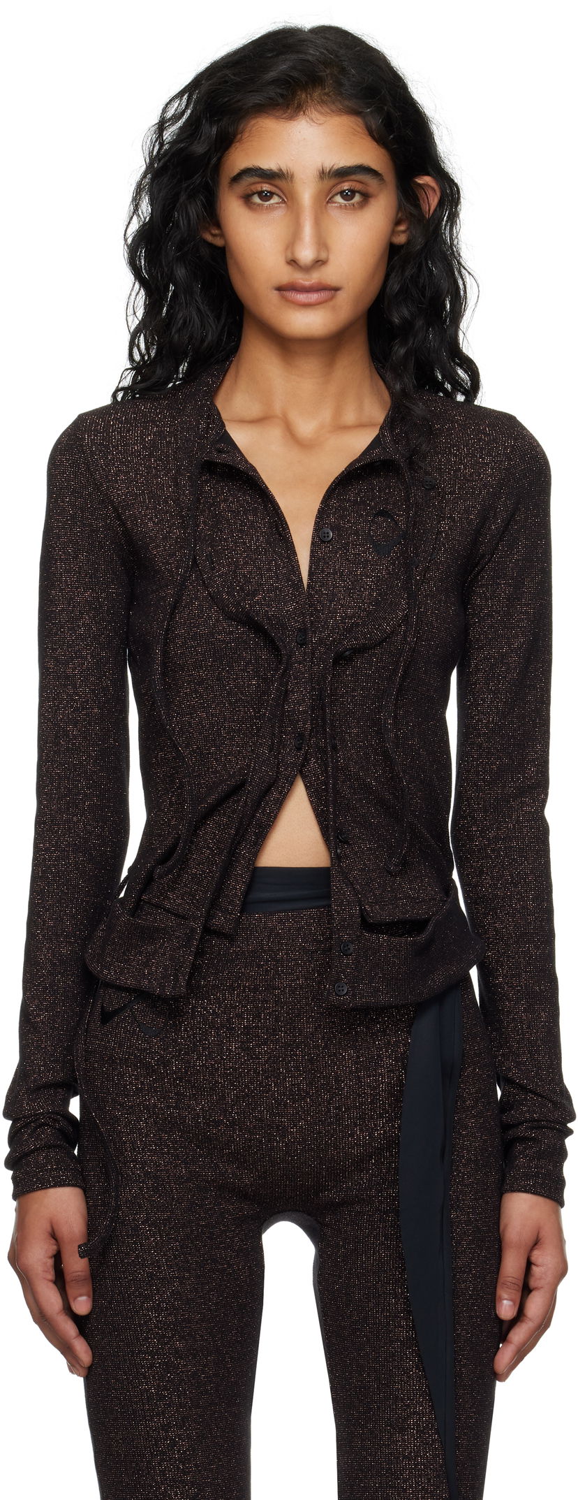 Sveter Ottolinger Ottolinger Double Closure Rib Knit Cardigan Čierna | 104-600204-03