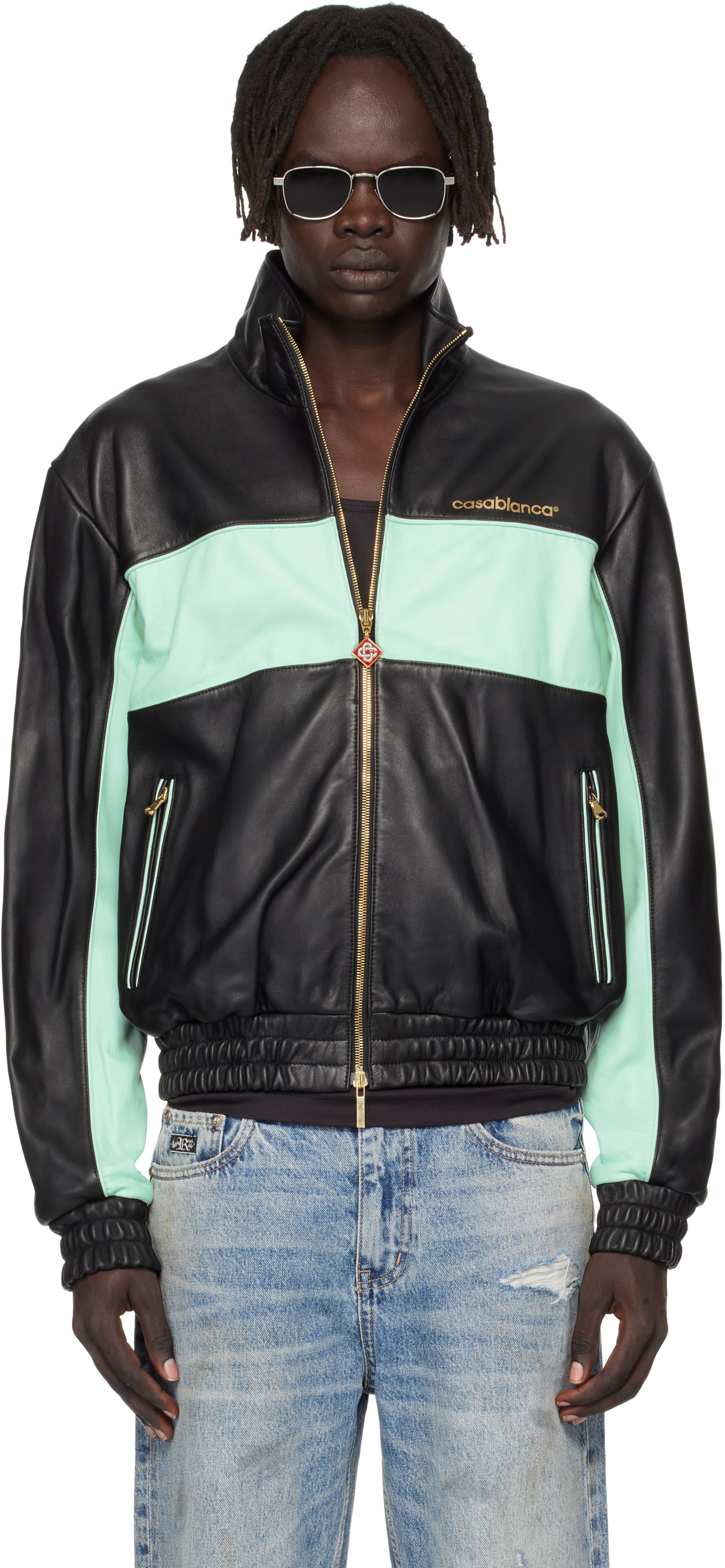 Bunda Casablanca Casablanca Track Leather Jacket Zelené | MPF25-JK-382-01, 0