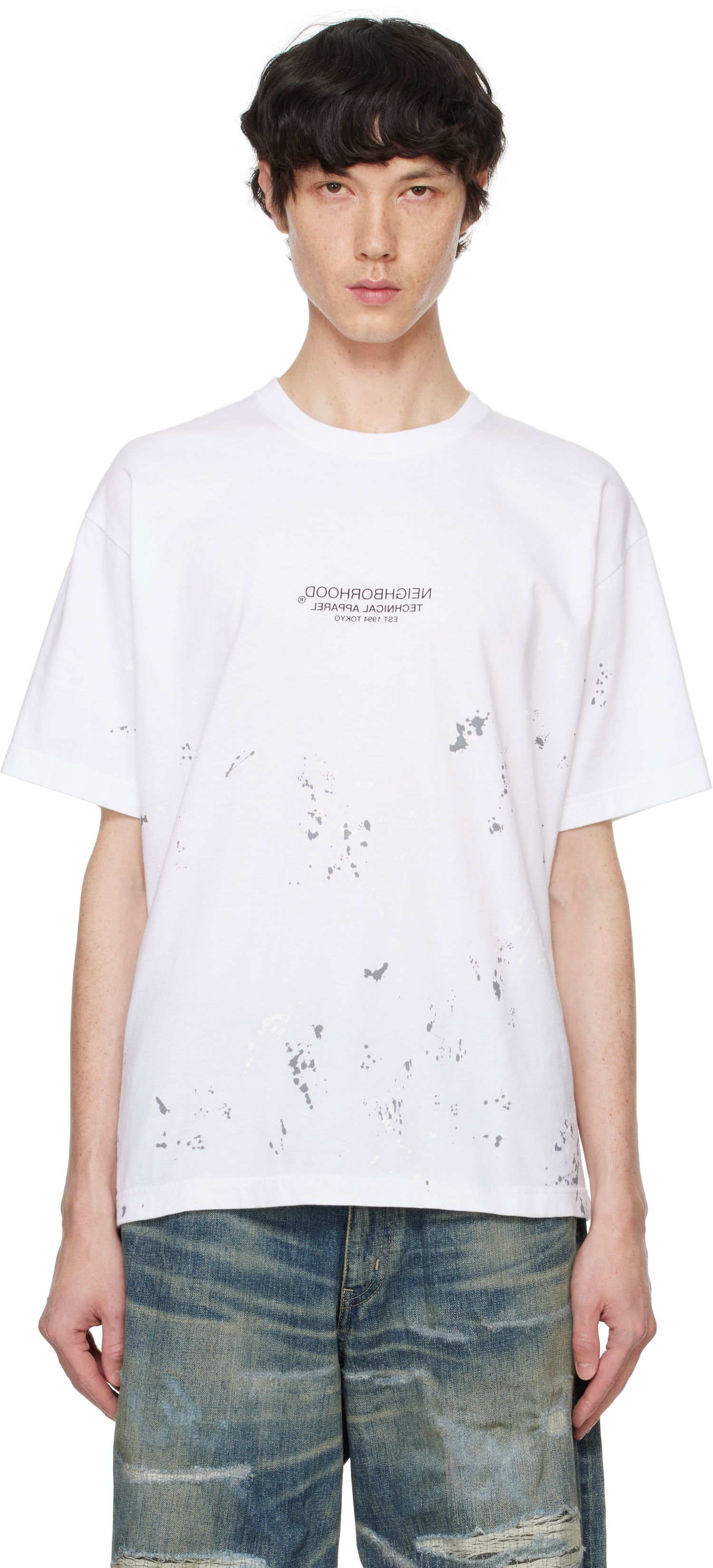 Tričko Neighborhood Splatter Print T-Shirt Biela | 242PCNH-ST14, 0