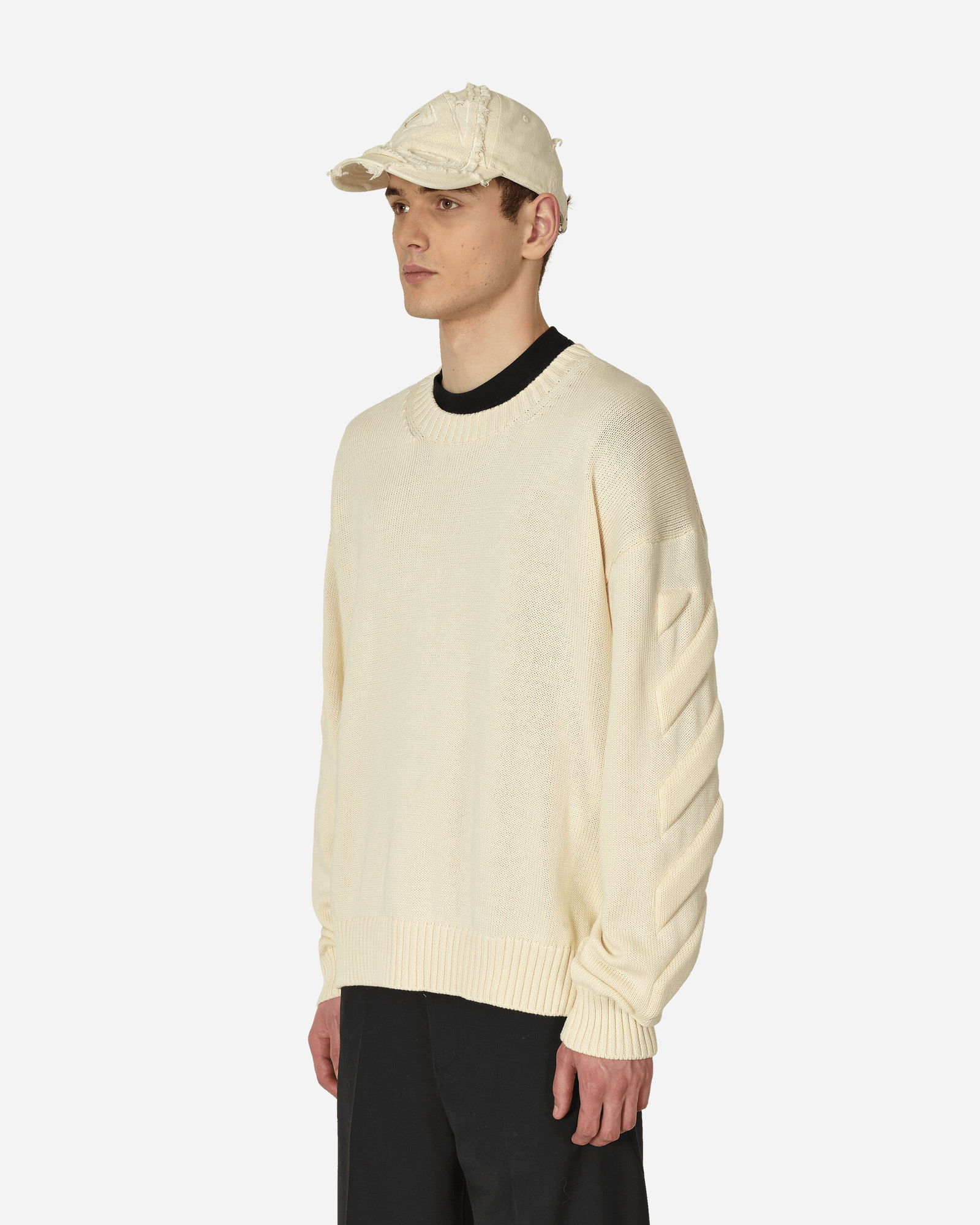 3D Diagonal Crewneck Sweater Beige