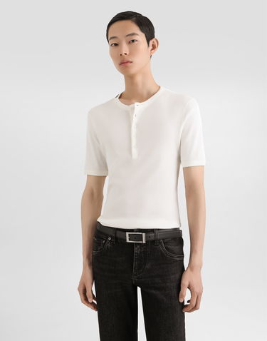 Tričko Dolce & Gabbana Ribbed Serafino Cotton T-shirt Biela | G8QX6TG7P0DW0001, 3