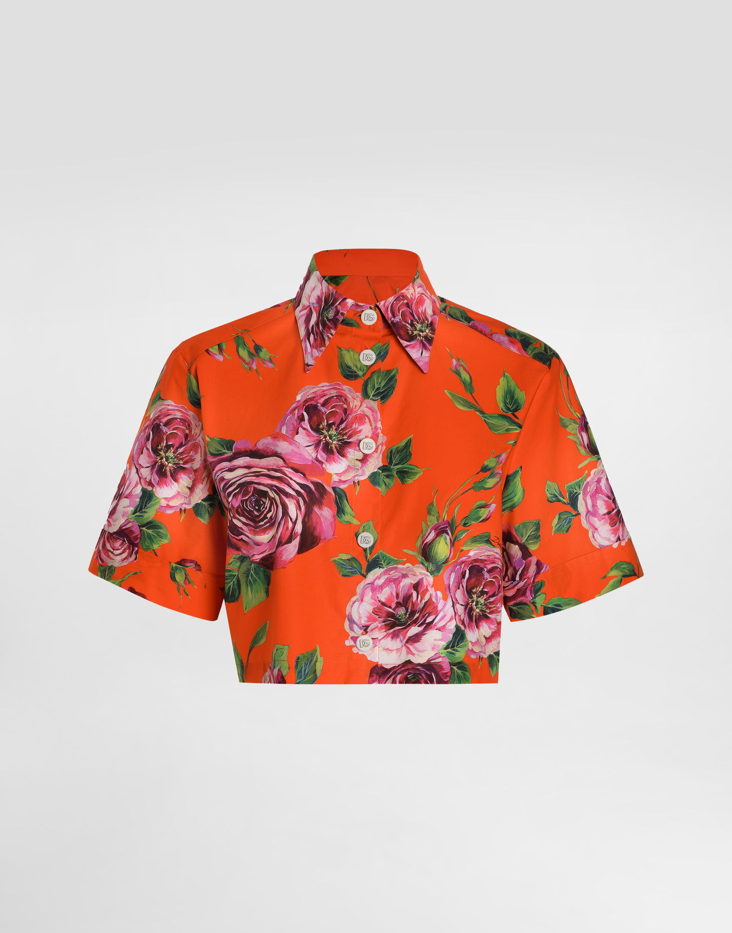 Košeľa Dolce & Gabbana Dolce & Gabbana Cropped Cotton Shirt with Rose Print Oranžová | F5Q20THS5TIHO5JA, 0