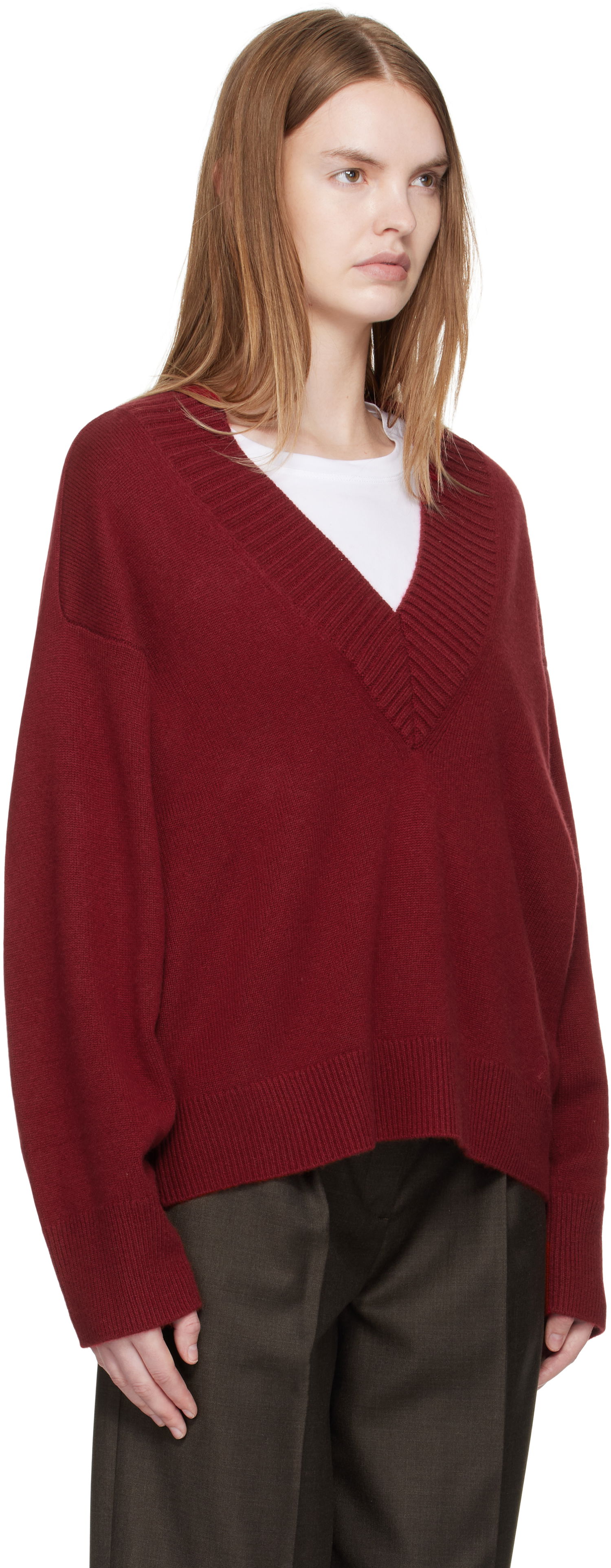 Sveter Loulou de Saison Loulou de Saison Sage LDS Cashmere V-Neck Sweater Vínová | SAGE LDS, 1