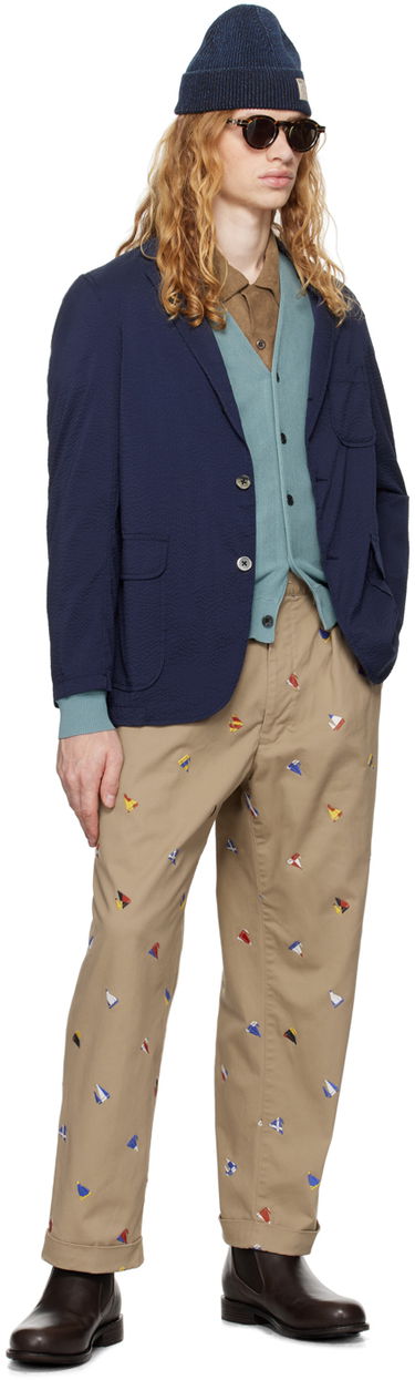 Nohavice BEAMS Beams Plus 2 Pleats Embroidered Trousers Béžová | 3823-0172-874, 3