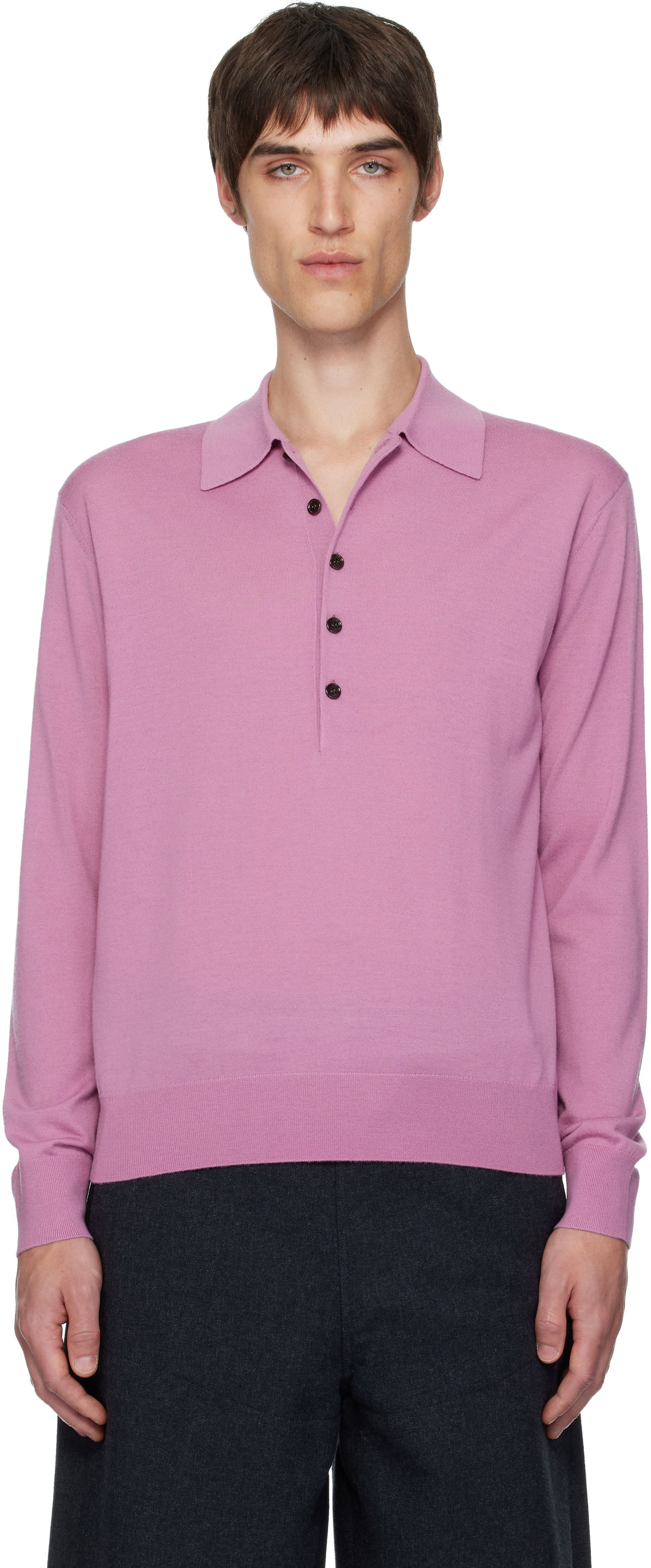 Polo tričko Dries Van Noten Dries Van Noten Long Sleeve Merino Wool Polo Ružová | 252-021201-2700, 0