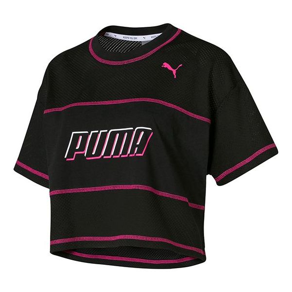 Crop Top Puma Alphabet Logo Training Mesh Short Sleeve T-Shirt Čierna | 844066-01