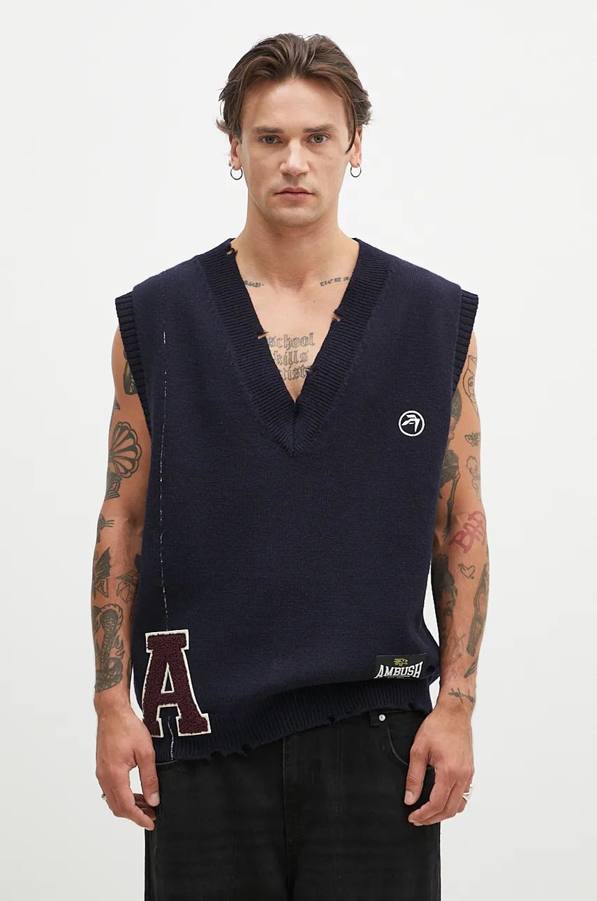 Vesta Ambush Repair Stitch V Neck Vest Modrá | BMHZ002F24KNI0014628, 0