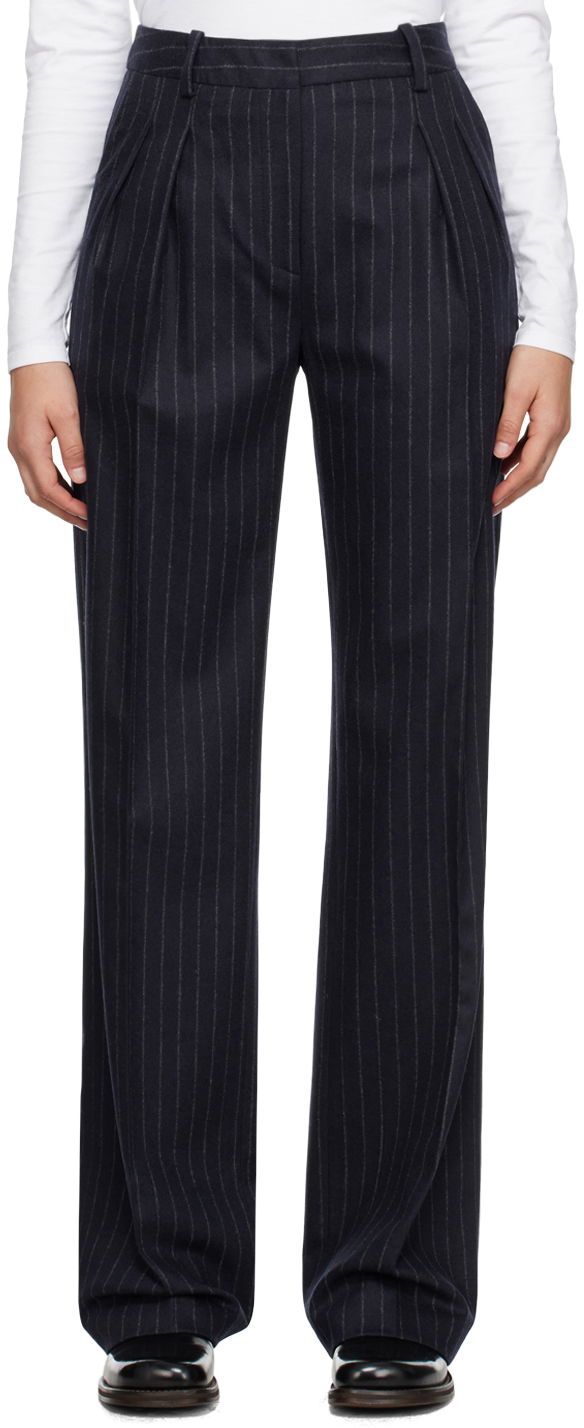 Nohavice Loulou de Saison Loulou de Saison Amoya Pinstriped Trousers Navy | AMOYA, 0
